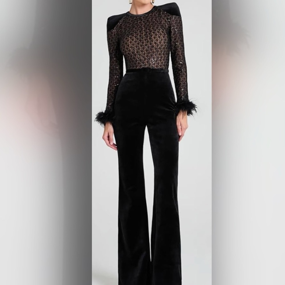Elegant Black Jumpsuit with Feather Details